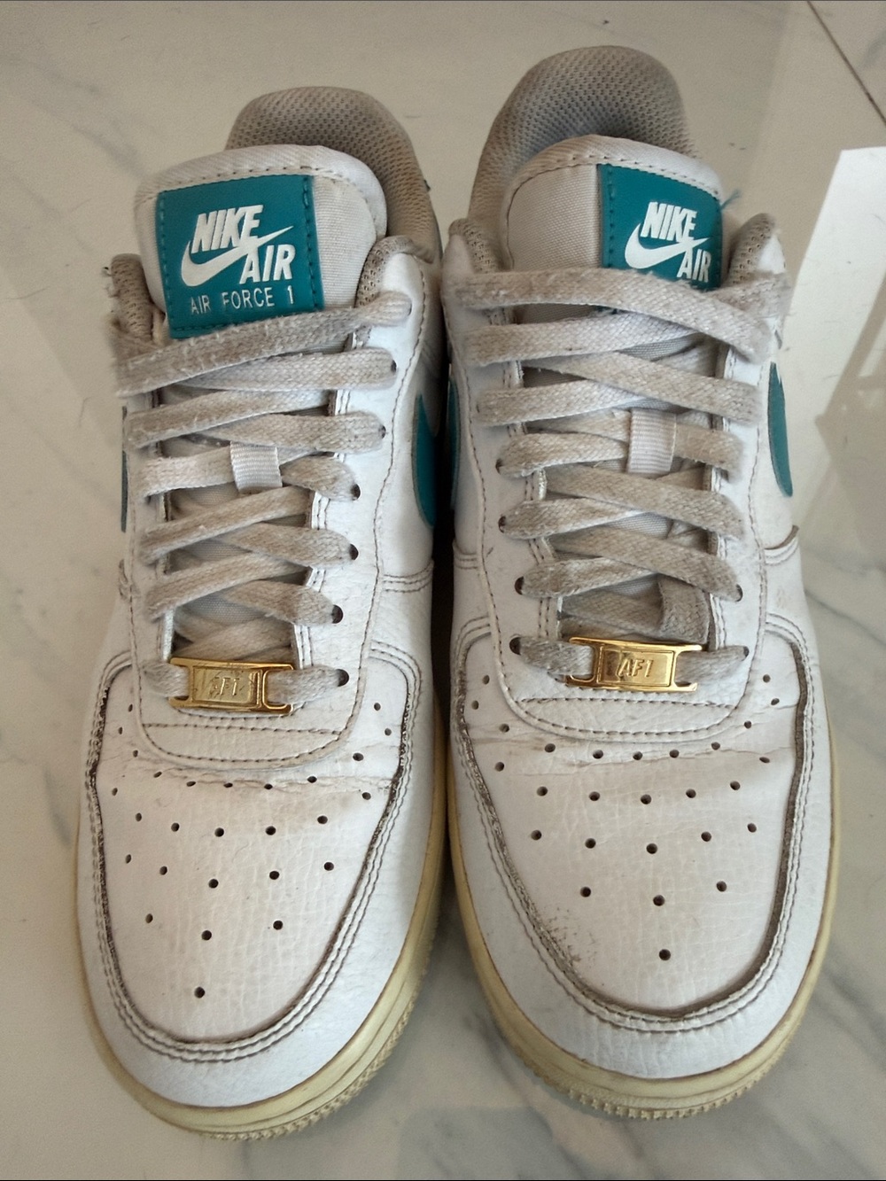 Nike Kids White Teal Air Force 1 Low Top Sneakers
